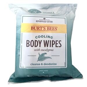 Burt's Bees Cooling Body Wipes Cotton Unisex 30ct Eucalyptus Cleanse & Deodorize